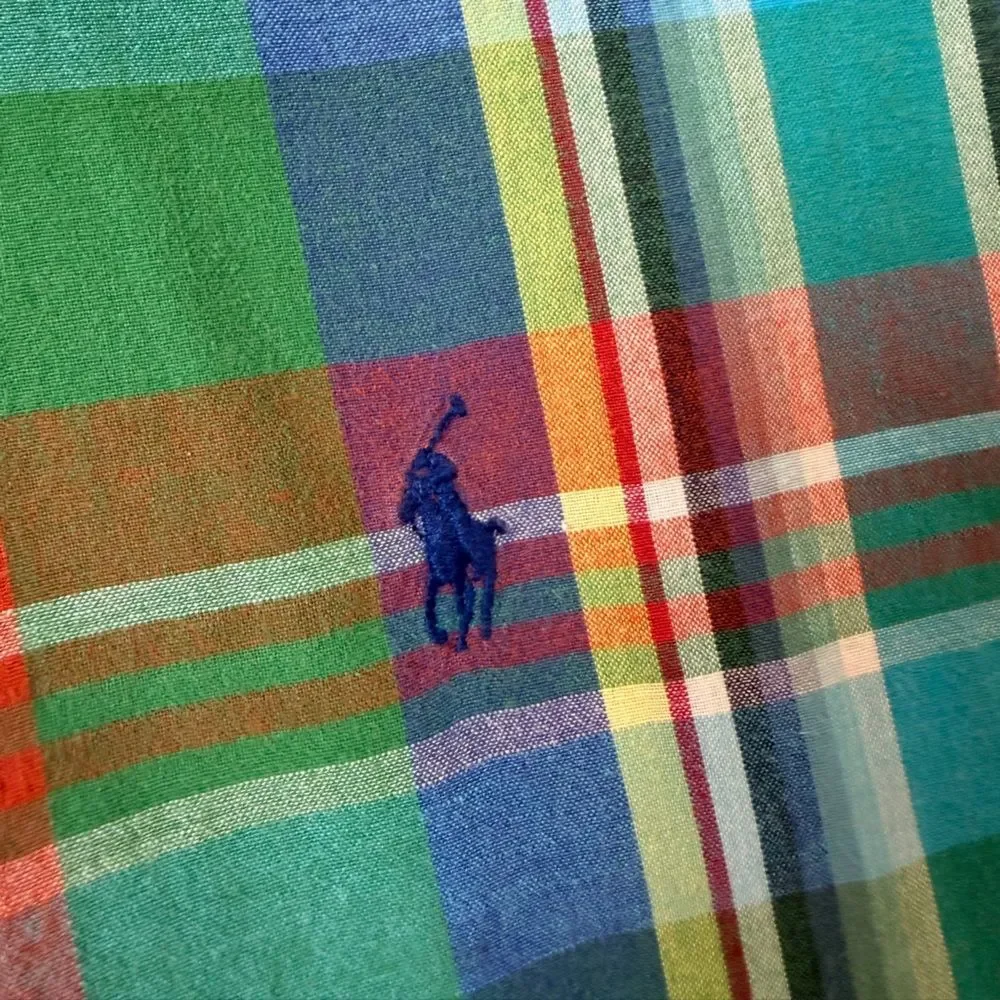 Ralph Lauren Blake Button Up Shirt Green Orange Blue Plaid Preppy Top Size M - Picture 3 of 10